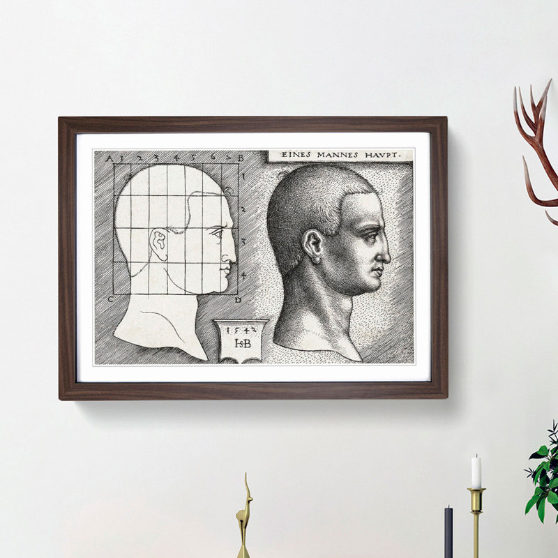 Profile Study of a Mans Head by H.S. Beham - Picture Frame Painting Print, Walnut Framed, 36cm H x 48cm W x 2cm D