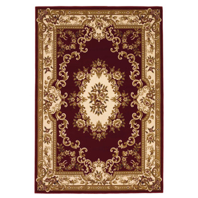 Tapis à bordure florale rouge et ivoire Reis