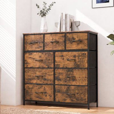 Commode 9 tiroirs avec plateau en bois Reinardo