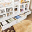 Lit mezzanine bas simple blanc avec rangement pour et articles essentiels, rideau, tableau noir, lit idéal pour chambres à coucher, blanc, tablettes à plusieurs rangements, aucun sommier requis-130155586-130155587
