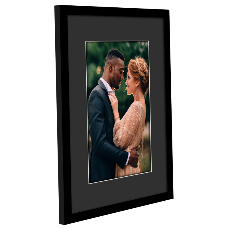 Picture Frame With Black Mat And White Trim  Engineered Wood And Shatter-Resistant Glass, 12" x 16"