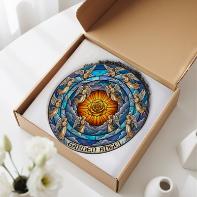 12"H Angelic Rose Stained Glass Window Panel