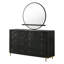 Commode Benson à 8 tiroirs avec miroir, meuble de rangement en bois d'hévéa noir pour chambre à coucher, style bord de mer avec quincaillerie en laiton vieilli