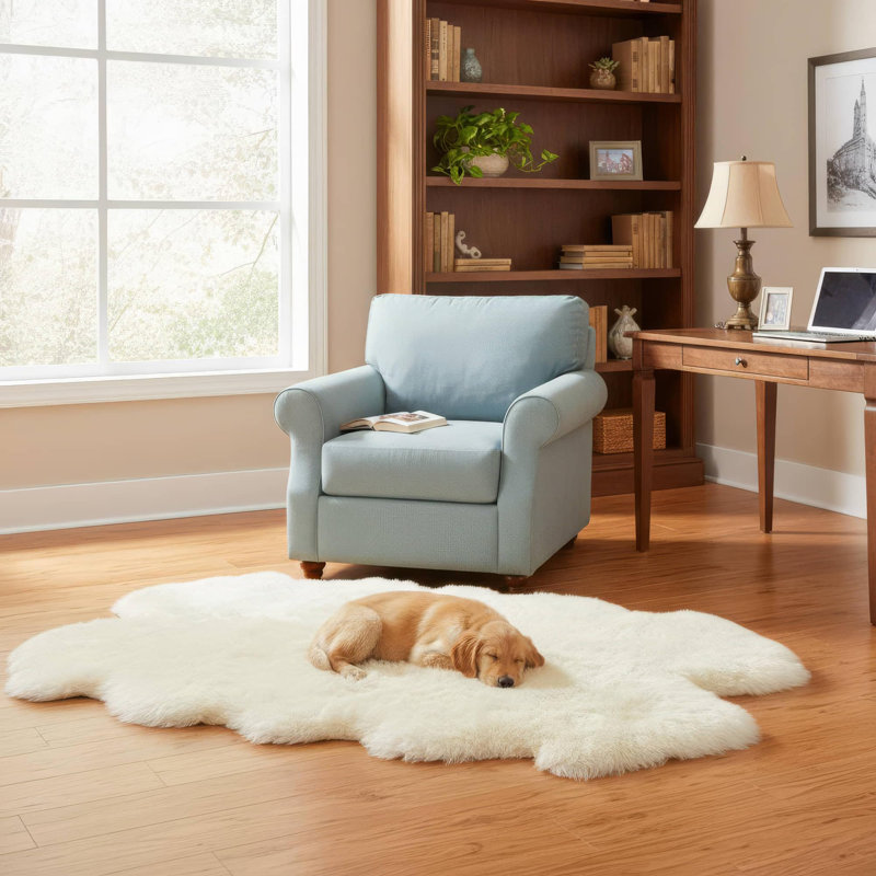 Tapis à poils longs ivoire Burgett, Nouveauté 4 pi x 5 pi 6 po