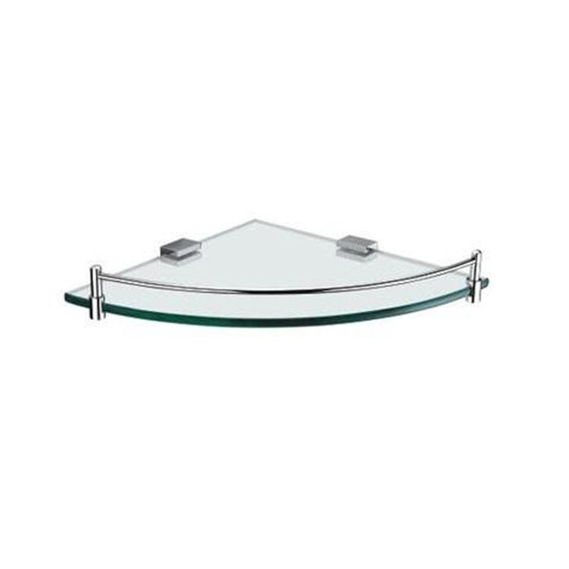 Corner Shower Shelf - Wall Mount - 10" Brass/Glass/Polished Chrome