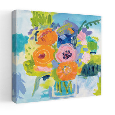 Bouquet d'été contemporain avec art abstrait bleu