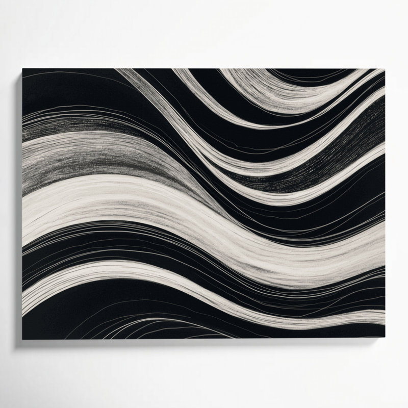 Toile horizontale rayée gris clair, gris foncé et noir, H 11 po x l 14 po
