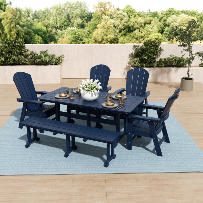Laguna 6 - Person Patio Dining Set with Rectangular Table, Navy Blue