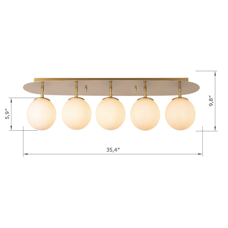 Plafonnier semi-encastré 5 lumières avec globe en métal