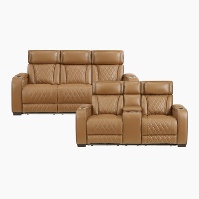 Dahmen Modern & Contemporary Faux Leather Power Reclining 2-Piece Living Room Set with One-Touch Power Recline, Adjustable Headrests & Multi-Function by Latitude Run