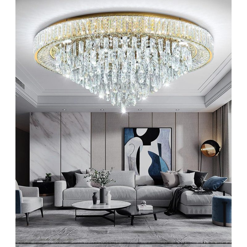 Lustre moderne en cristal à intensité variable, Doré