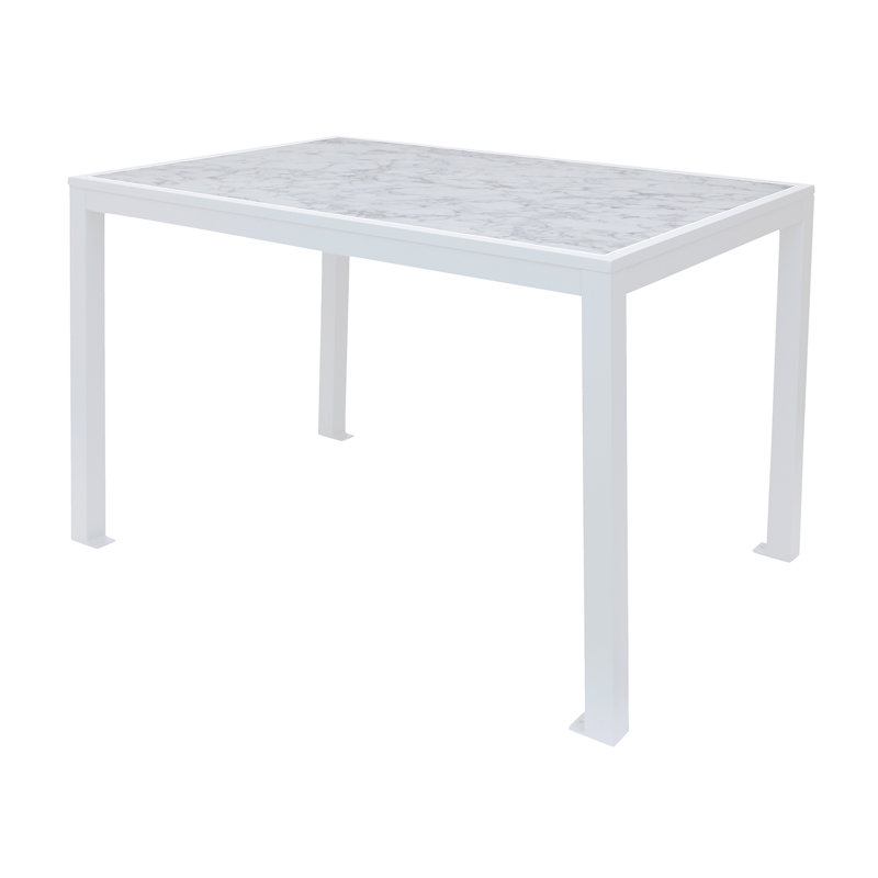 Carrara Marble Powder-Coated White Rectangular Dining Table