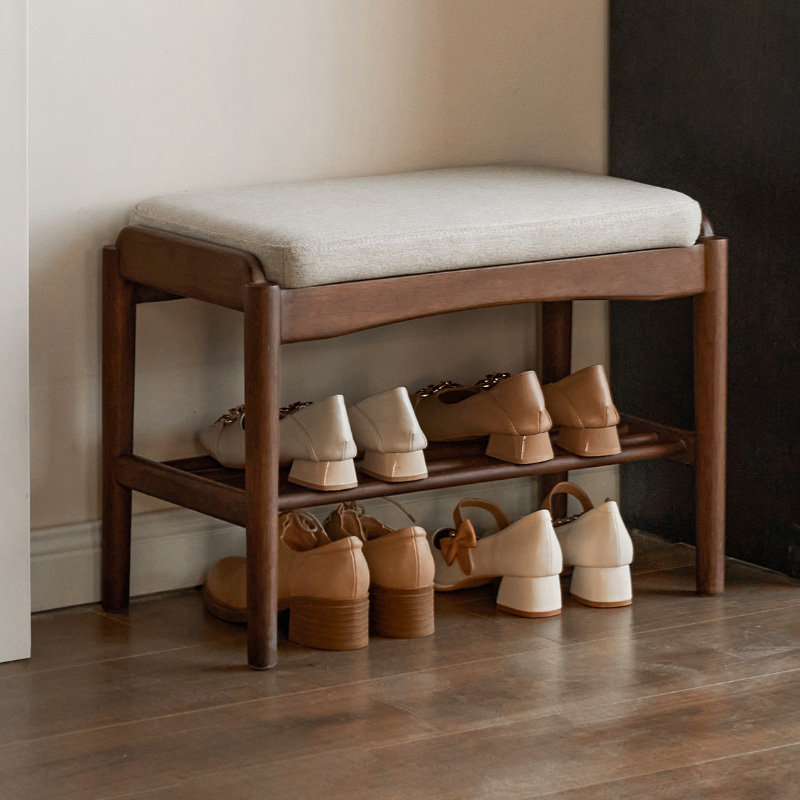 Banc à chaussures en noyer noir, Cream, 31.5"
