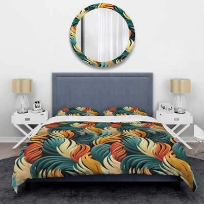 Green And Orange Exotic Jungle Foliage - Ensemble de housse de couette abstrait