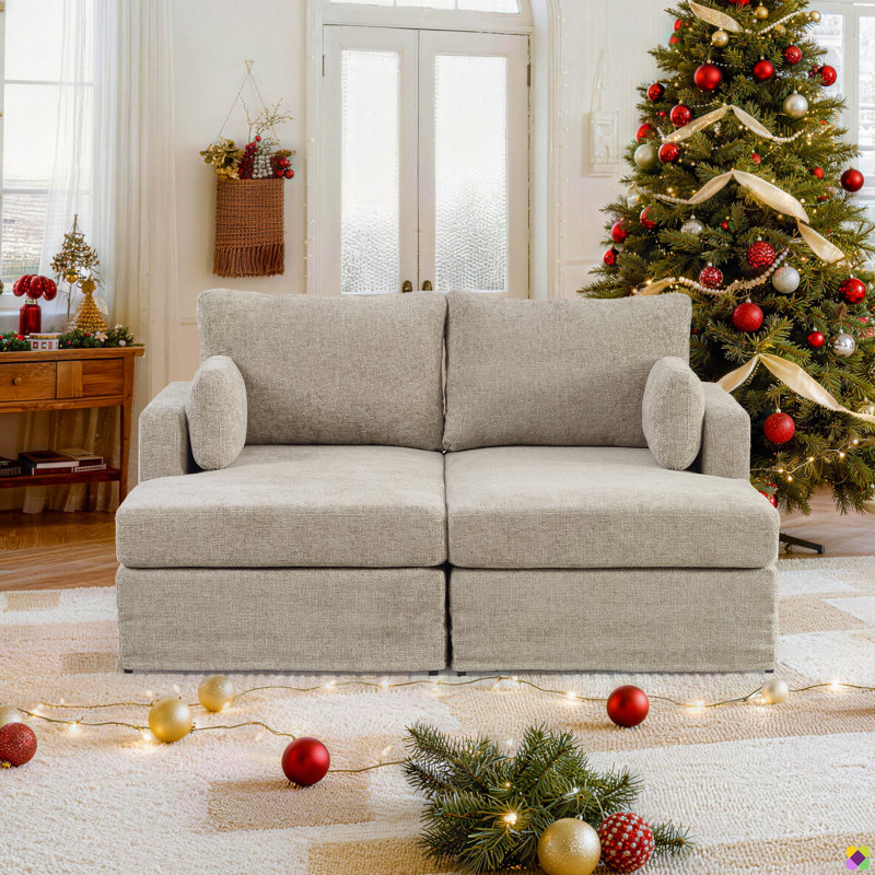 Méridienne en chenille de 63,4 po de large Braidon, coussin de dossier renforcé, Taupe
