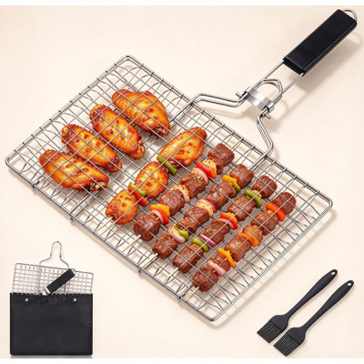 Folding Portable Fish Grill Basket, Stainless Steel Fish Grilling Basket for Outdoor BBQ Grilling, Holiday Barbecue Tool