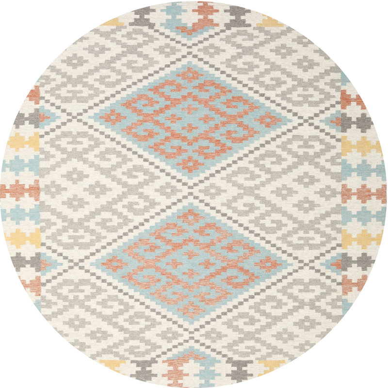 Tapis contemporain beige / brun / jaune, Rond 6 pi