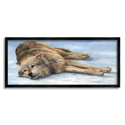 Coyote loup au repos, paysage enneigé, faune de la forêt par David Stribble - peinture à cadre flottant sur bois