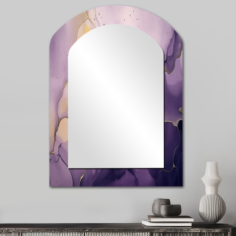 «Leucade», encre de marbre mauve et or de Leucade, décor de miroir mural unique et fractal, 34 po x 25 po