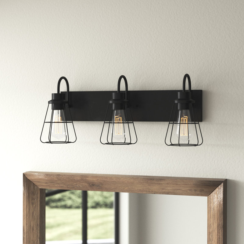 Newland 22 in. 3-Light Industrial Dimmable Vanity Light in Matte Black with Metal Shade
