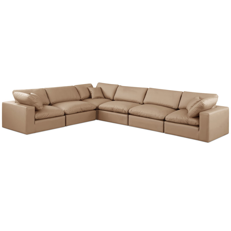 Homere 160" Wide Faux Leather Reversible Modular Corner Sectional, Tan Vegan Leather