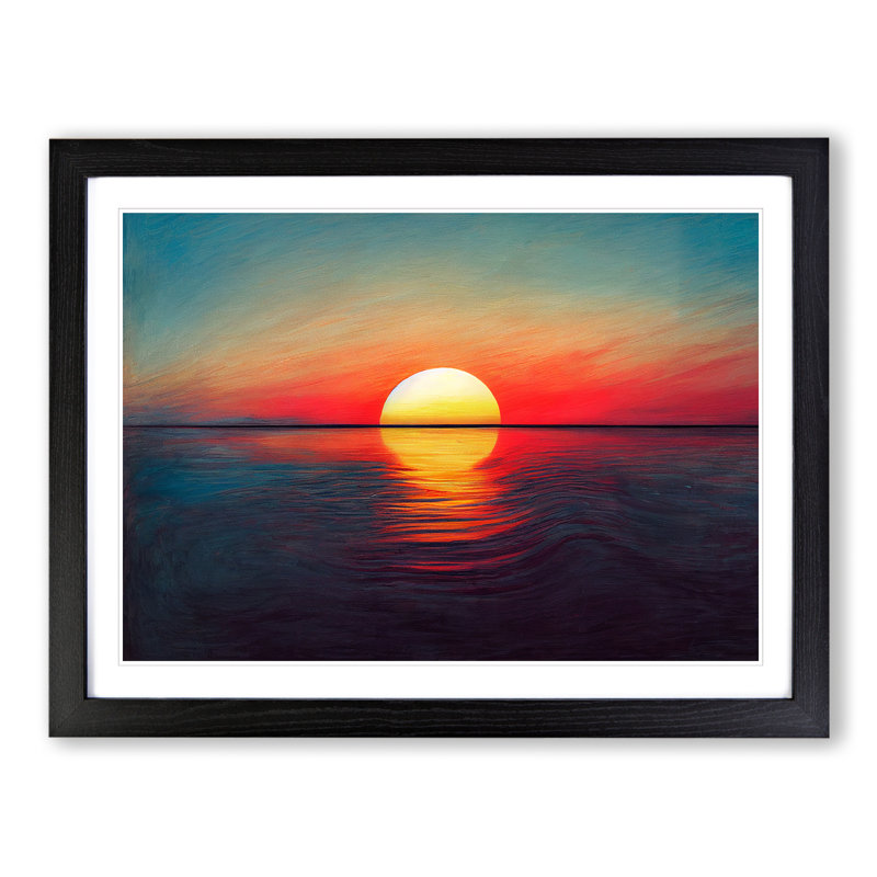 Delightful Ocean Sunset - Single Picture Frame Painting, Black, 46cm H x 64cm W x 2cm D