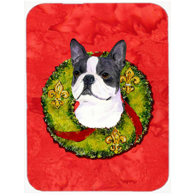 Boston Terrier in Wreath Glass Cutting Board