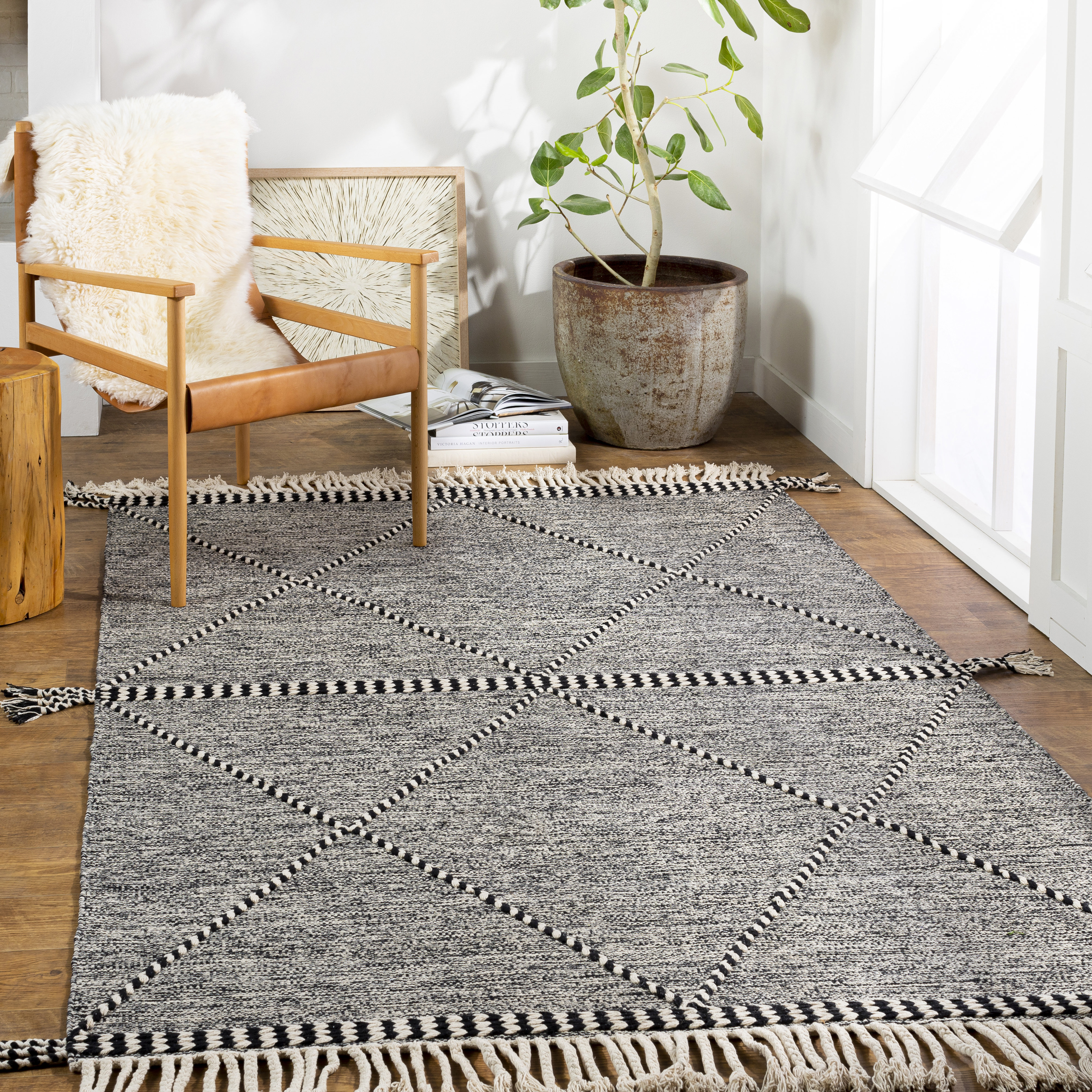 Washable Bathroom Rug 2'x3' Black Woven Entryway Rug Durable Front Door Mat  C