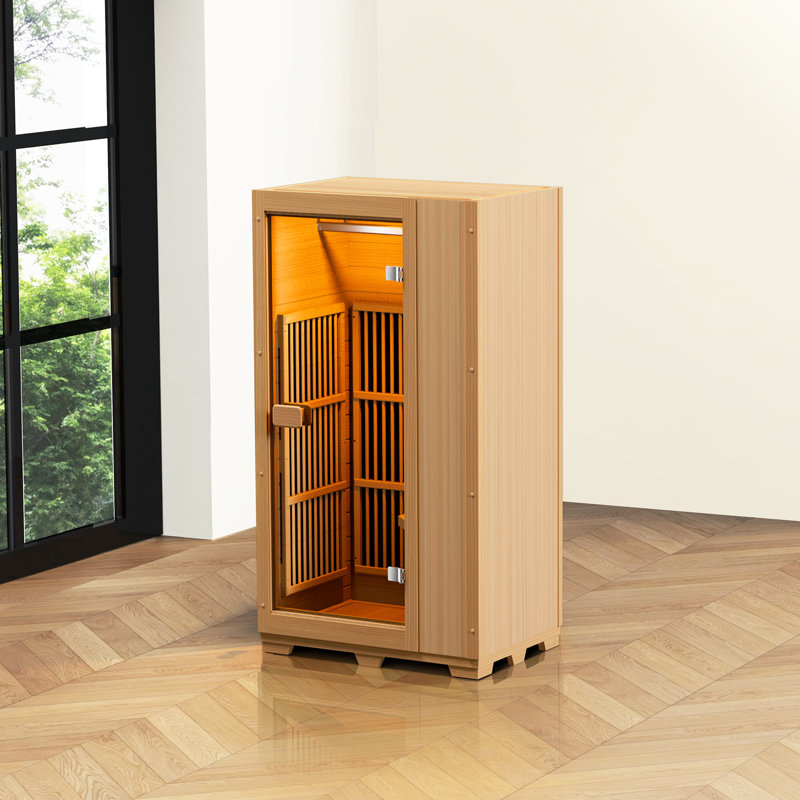 Compact Hemlock Wood Infrared Sauna with Glass Door