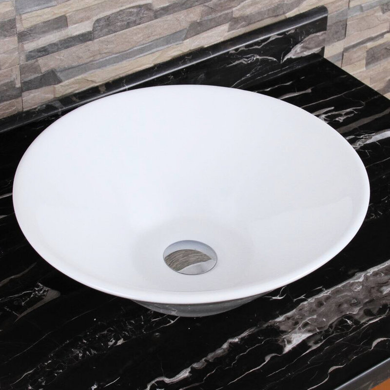 Round Above Counter White Ceramic Bathroom Sink, Fashion - Forward Look, Easy To Clean Thoroughly, 16.96 In Depth Art Basin, Stain Finish, Quick And Install, 5.87 Sink Height