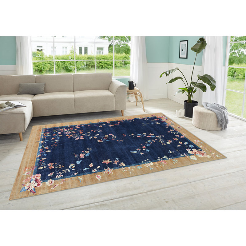 Machine Woven Blue/Gold/Beige Rug, Rectangle 200 x 290cm