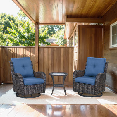 Schutt 3 Piece Patio Set Outdoor Wicker Glider Rocking and Swivel Chairs with Cushions