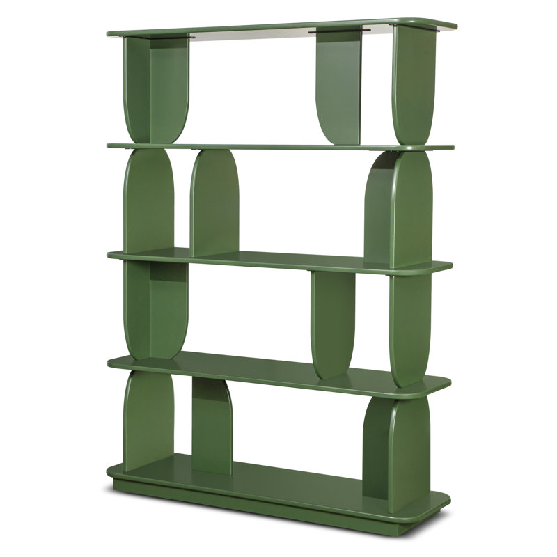 Padua 62" Sculptural 4-Tier Wood Bookshelf, Basil Green