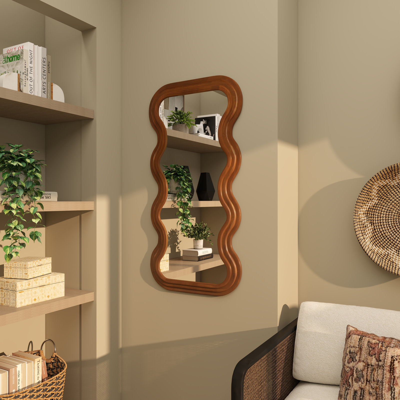Wood Wavy Room Wall Mirror