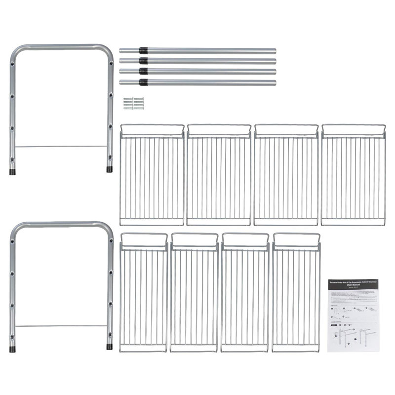 Adjustable Silver 2-Tier Expandable Under Sink Shelf Organizer