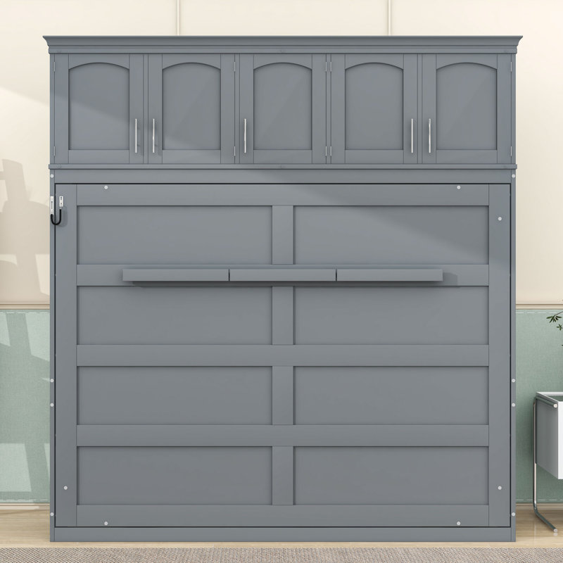 Murphy Bed with Space-Saving Comfort Shelves, Gray, Full / Double