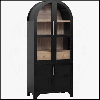 Élégant garde-manger arqué avec 2 grands tiroirs, des tablettes réglables et des portes en verre pour un rangement de style campagne moderne
