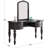 Luxury Bedroom Vanity In Black With Wood Mirror And Storage Stool Classic Antique Grey Padded