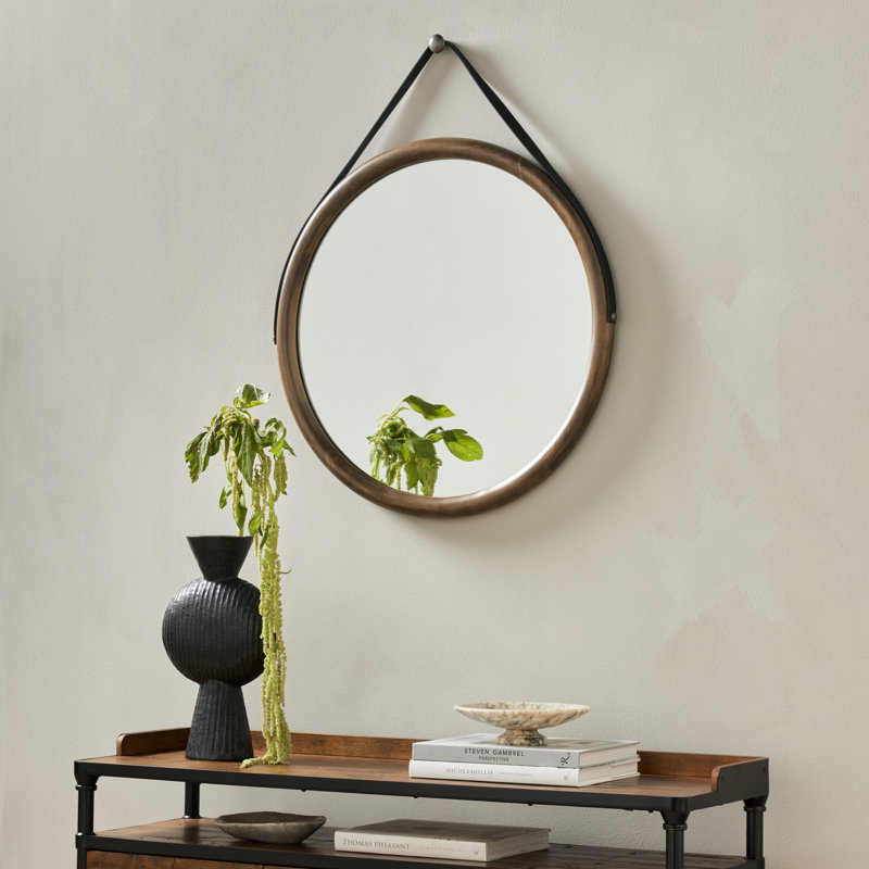 Des Round Solid Wood Mirror, Auburn Poplar