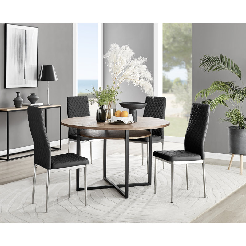 4 - Person Dining Set, Black/Silver