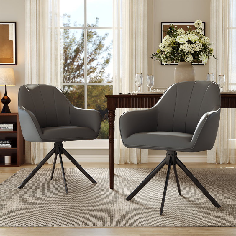 Modern Dining Chairs Set, Ergonomic Back with Soft Padded Armrests, 360° Swivel Thickened Breathable Seat, Sturdy Metal Legs, Easy Assembly