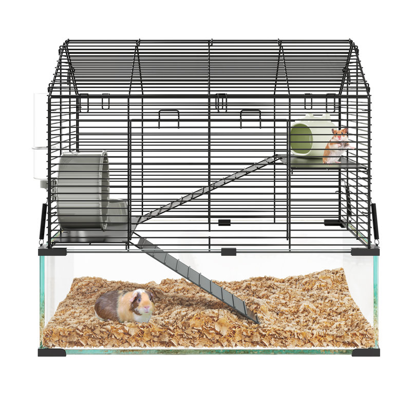 Grande cage à hamster avec fond en verre transparent et accessoires de cage de 4 pièces pour les chats, les hamsters et les hérissons, cochons d'Inde