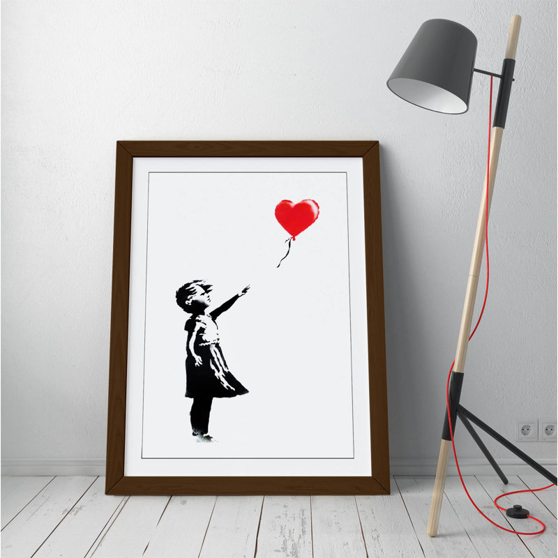 Balloon Girl - Single Picture Frame Painting on Canvas, Brown Framed, 89cm H x 64cm W x 2cm D