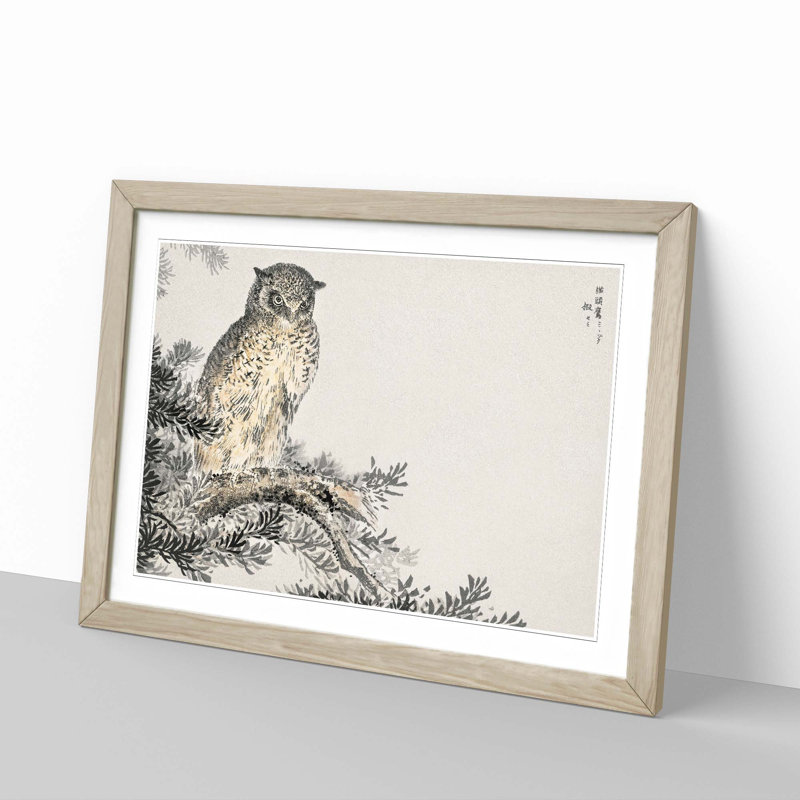 Japanese Scops Owl by Numata Kashu - Picture Frame Painting Print, 27cm H x 36cm W x 2cm D, Oak Framed