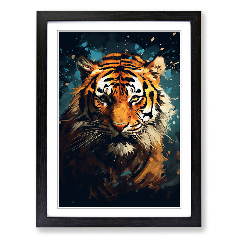 Tiger - Single Picture Frame Print on Wood, Black Framed, 64cm H x 46cm W