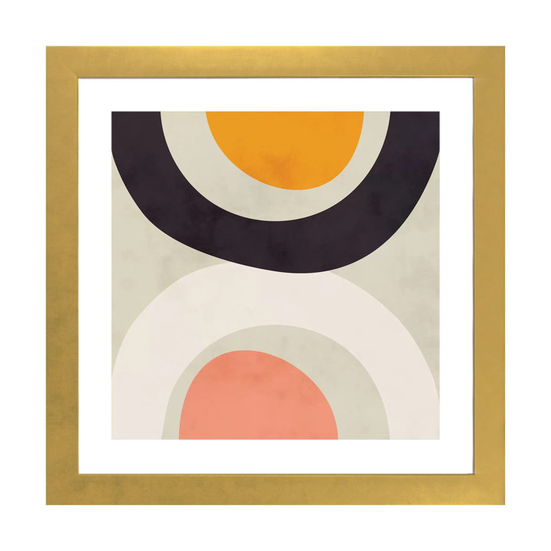 «Geometric Art II» par Ana Rut Bré - impression d'art graphique, Blanc, H 16 po x l 16 po x p 1 po, Papier encadré doré