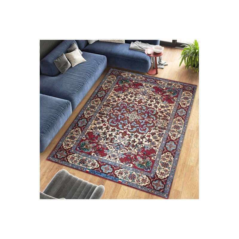 Tapis décoratif lavable à la machine bleu bourgogne, Rectangle 3 pi 3 po x 4 pi 11 po