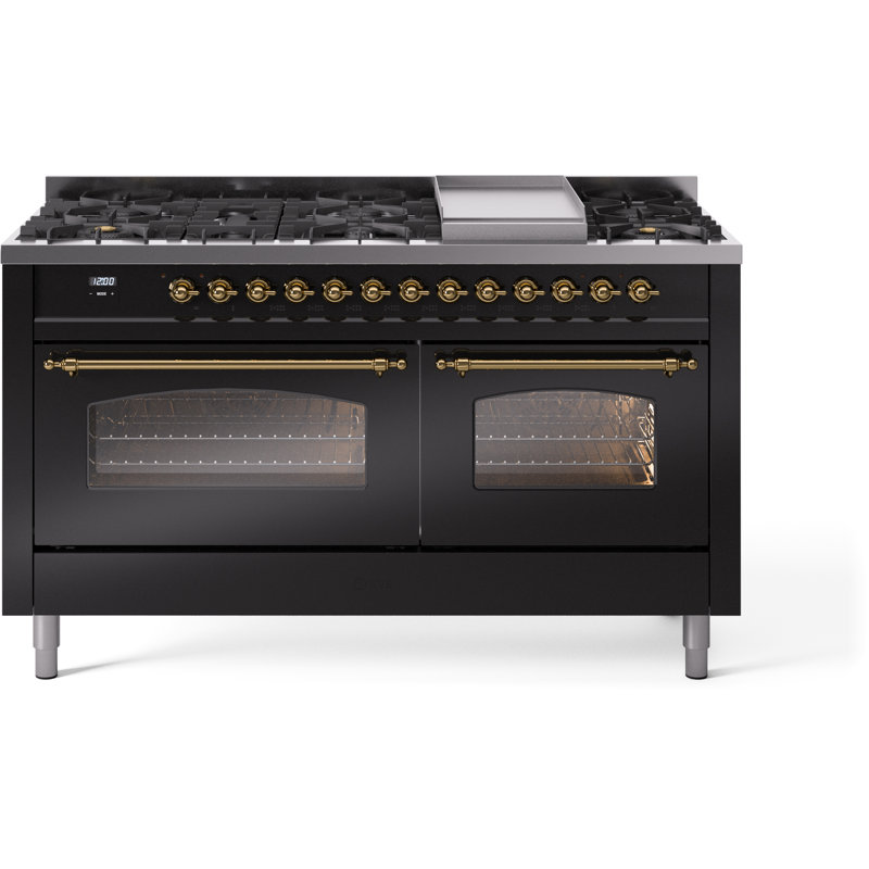 ILVE Nostalgie II Series 60 inch Dual Fuel Range with 9 Sealed Burners, Griddle (Glass Door), Liquid Propane