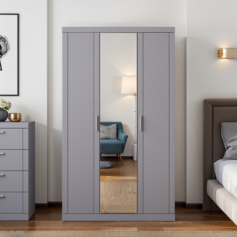 Kimberley 3 Door Manufactured Wood Wardrobe with Mirror, Grey