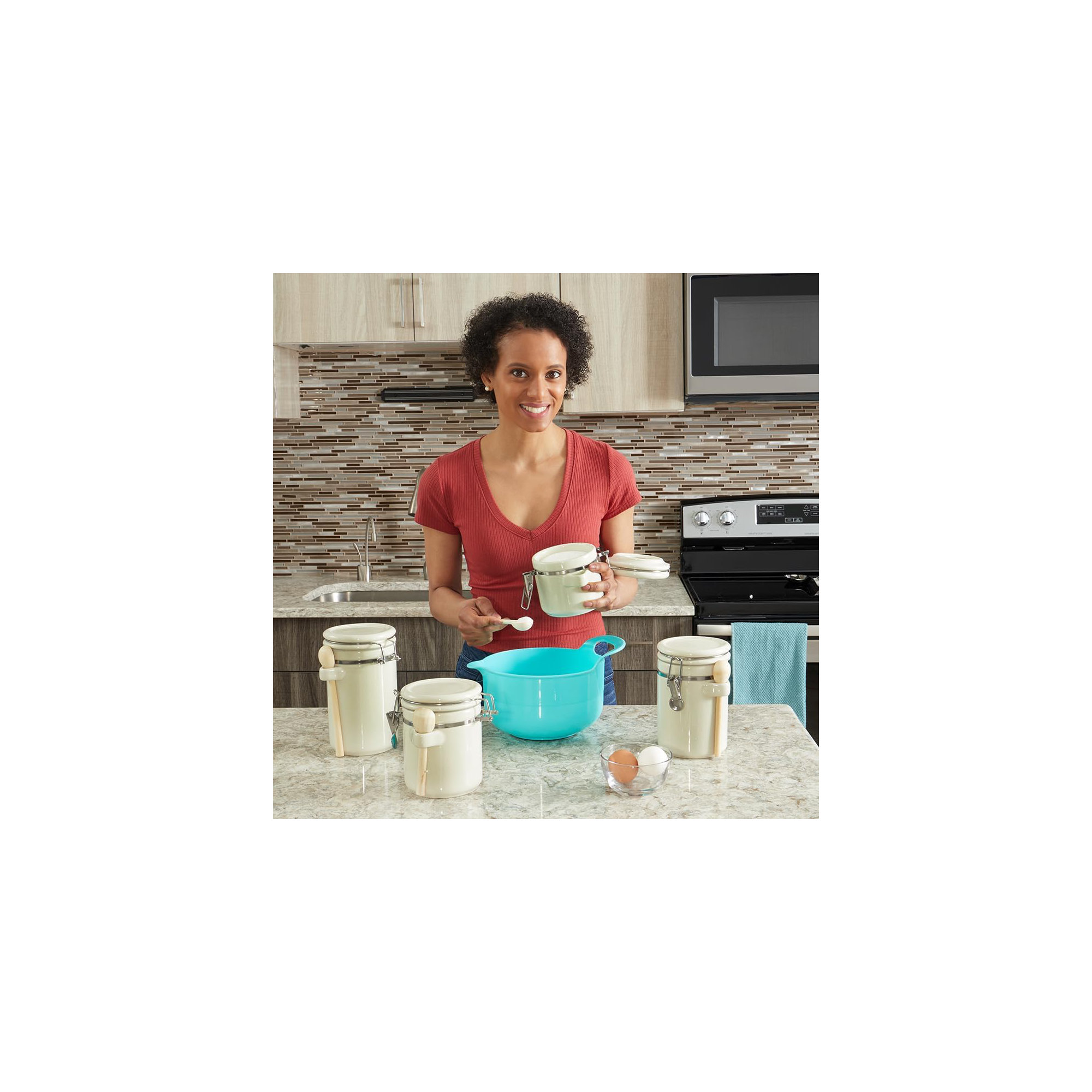 Glass Canister - Set of 4, Beige
